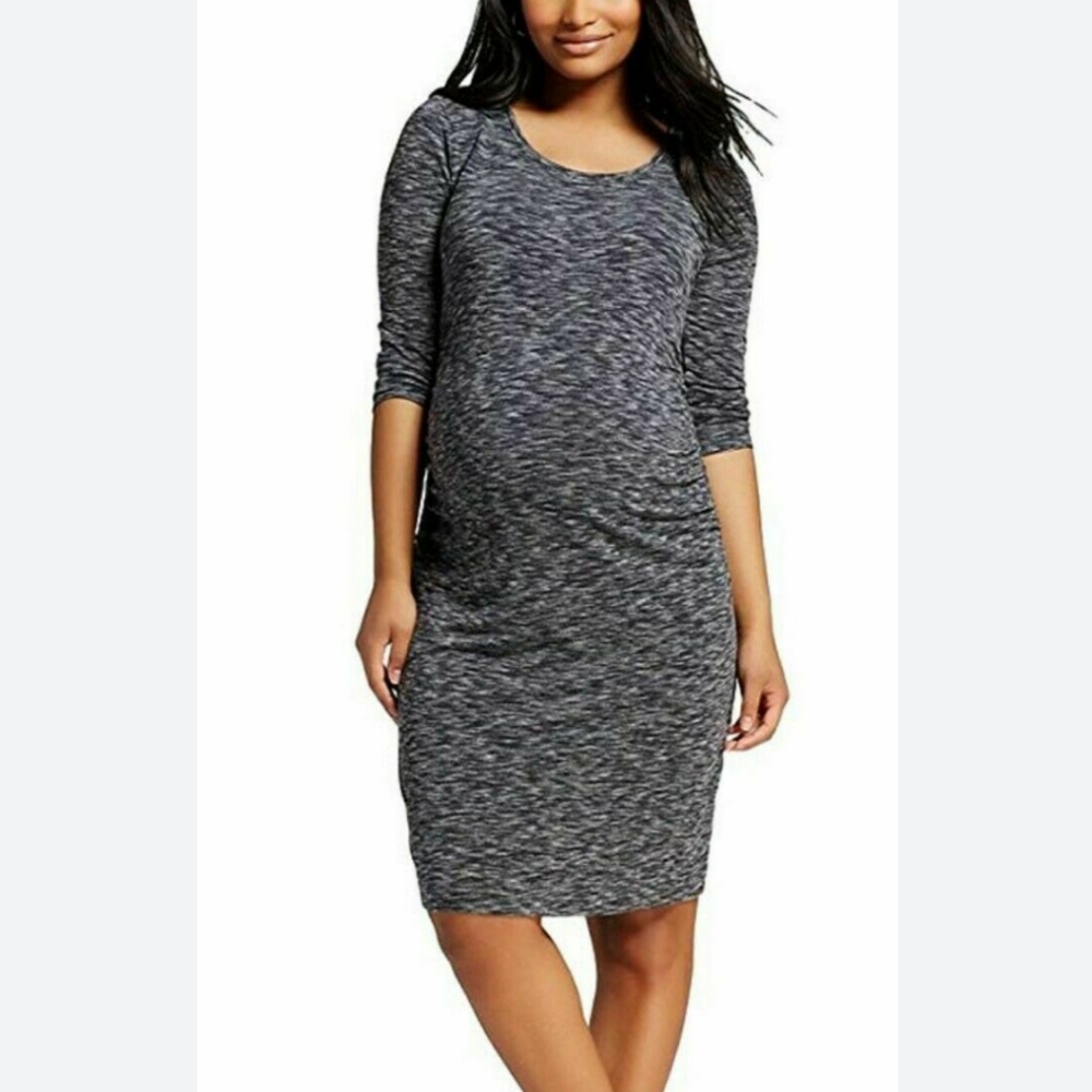 3/$20🌟 Liz Lange Heather Gray 3/4 Sleeve Ruched Bodycon Maternity Dress Medium